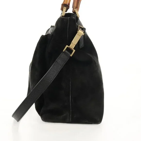 GUCCI Bamboo Hand Bag Suede 2way Black
